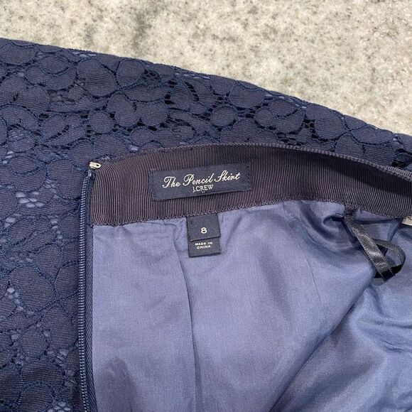 J Crew 8 Navy The Pencil Skirt Dark Blue Lace Medium Dress - Picture 7 of 9